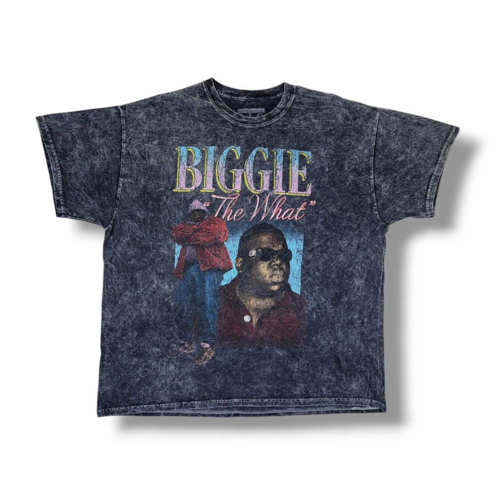 Notorious B.I.G. Biggie "The What" Black Acid Wash Rap T-Shirt Men's‎ XL
